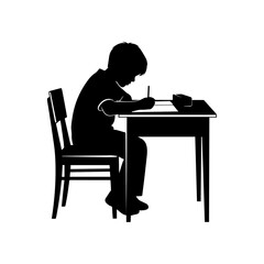 Child Studying at Desk Silhouette