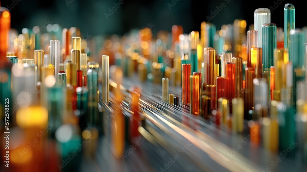 Poster data visualization colorful figures and graphs mathematical stacked pipes