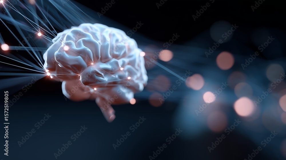 Poster digital representation of a brain with neural connections glowing, symbolizing advanced technology a