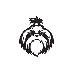 Black and white tribal animal design illustration with a cartoon dog head symbol