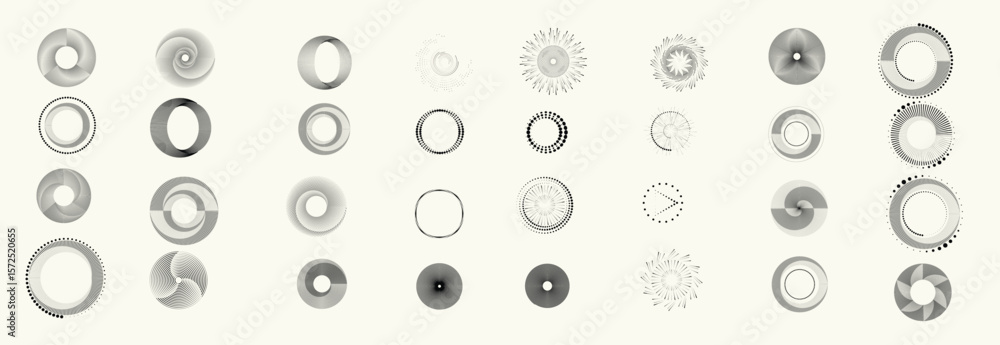 Poster collection of vector design elements. set of logos with lines, stripes and circles. various forms of