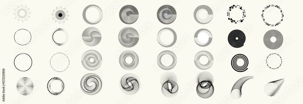 Poster collection of vector design elements. set of logos with lines, stripes and circles. various forms of