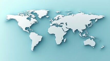 3D World Map with Continents, Oceans, Soft Shadows, and Gradient Background Illustration
