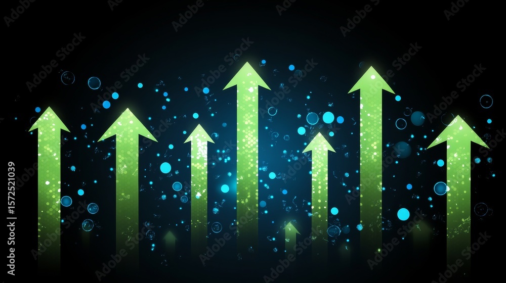 Poster dynamic trajectory chart illustrating performance metrics with upward arrows and sparkling lights