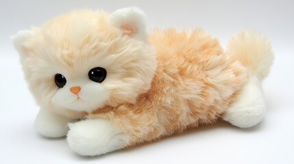 Adorable small apricot kitten plushie toy, expressing cozy tenderness and playful innocence.