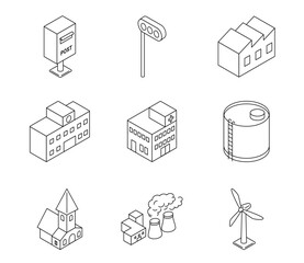 建物のアイソメイラストセット　ベクター
