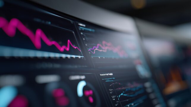 Digital data visualization showcasing trends and fluctuations captured in a modern workspace during the day