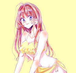 ロングヘアのセクシーな女性　水着