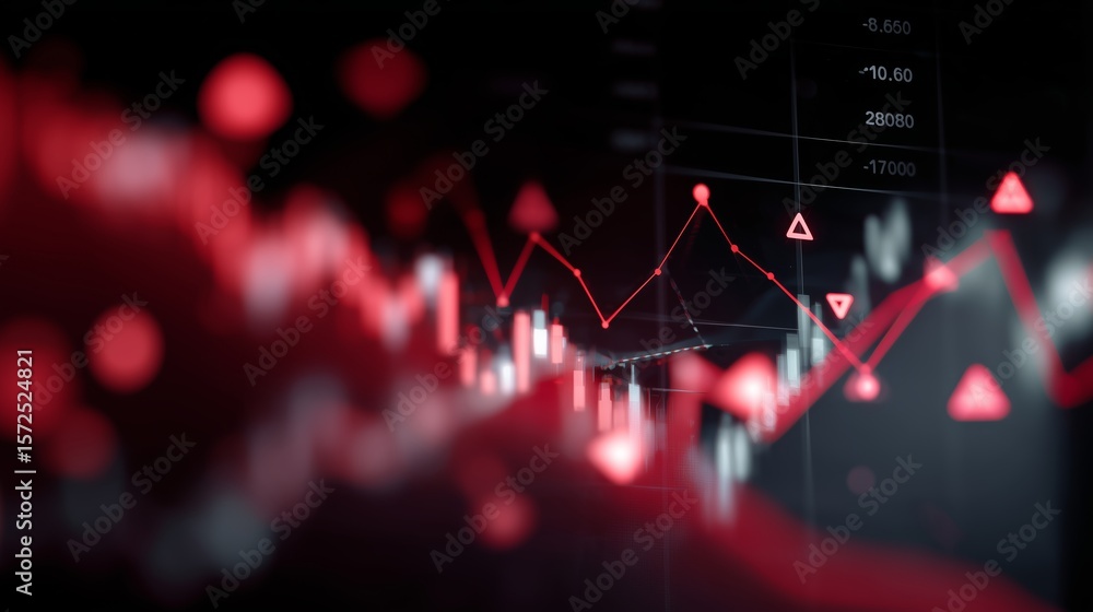 Aufkleber market trends analysis shows significant decline with red indicators on a financial graph in a digit