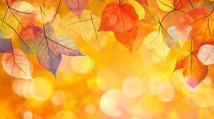 Obraz premium Beautiful autumnal scene with vibrant warm colors, blurred lights, and fallen leaves in nature