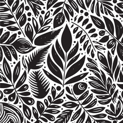 black and white seamless floral pattern