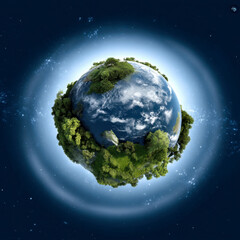 Fototapeta premium Vibrant 3D planet in space symbolizes Earth Day with diverse landscapes and lush greenery