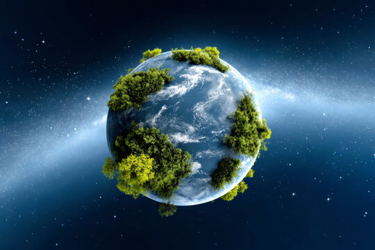 Vibrant 3D planet surrounded by twinkling stars and nebulae illustrating Earth Day significance