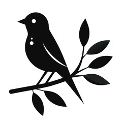 Elegant silhouette of a small bird perched on a branch with leaves a simple and modern design