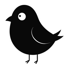 Simple cartoon silhouette of a small black bird standing on white background with shadow detail