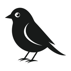 Simple black silhouette of a small bird with stylized feathers and a pointed beak on a white background