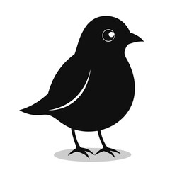 Simple cartoon silhouette of a small black bird standing on white background with shadow detail