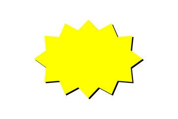 Bright yellow starburst shape with black outline and shadow on white background