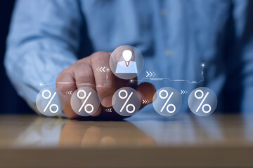 business finance percentage interest rate, banking and profile icons, representing interest rate, financial decision, banking, and digital investment strategy. 