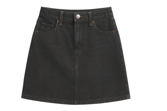 Black denim mini skirt isolated on transparent background