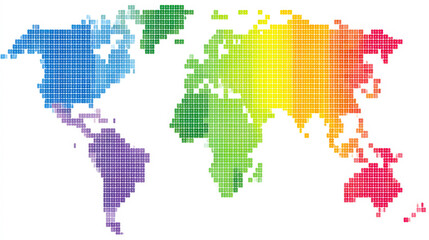 Naklejka premium Colorful pixel world map in minimalist rainbow design with white background