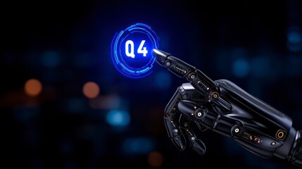 a person touching the q4 on a futuristic interface. Innovative digital interaction a futuristic user interface element selection.