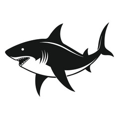 Fototapeta premium A striking black and white illustration of a powerful shark showcasing its sharp teeth and streamlined body in a dynamic pose