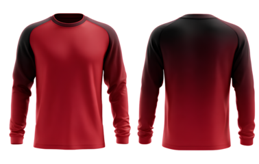  Soccer jersey red to black gradient long sleeves front mockup white background