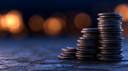 Digital Finance Revolution Sleek Coin Stack Visualization for Q4 Fiscal Strategy National Cash Day Wealth Optimization Insights. Optimizing financial prosperity a fourth quarter digital