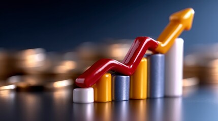 Financial Growth Chart Upward trending graph showing financial growth over four quarters Q1 Q2 Q3 Q4 . A visual representation of business success and positive financial trends.