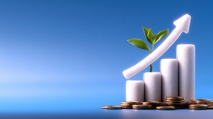 Financial Growth and Progress A 3D showcasing a glass bar graph illustrating financial growth over four quarters Q1 to Q4 with an upward arrow indicating positive trajectory. Visualizing