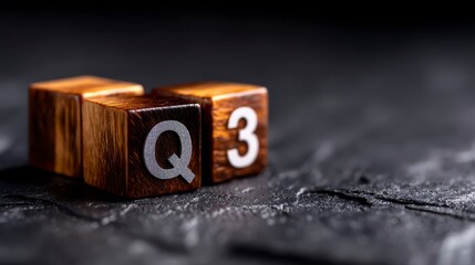 From 2nd to 3rd quarter symbol. Turned wooden cubes and changed words Q2 to Q3 . Beautiful grey table grey background. Business happy 3rd quarter Q3 concept copy space. Successful