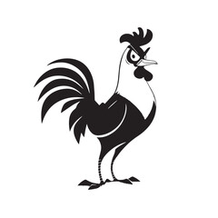 A vibrant cartoon rooster, a farm animal illustration, stands isolated on white