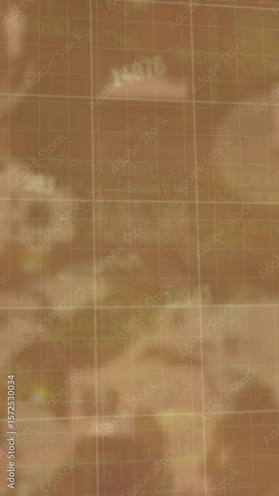 Aufkleber animation of graphs and data processing over world map and charts on brown background