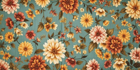 Vintage Tapestry Flower Pattern Fabric Texture