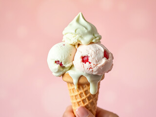 A delicious ice cream cone, a sweet and cold summer treat.