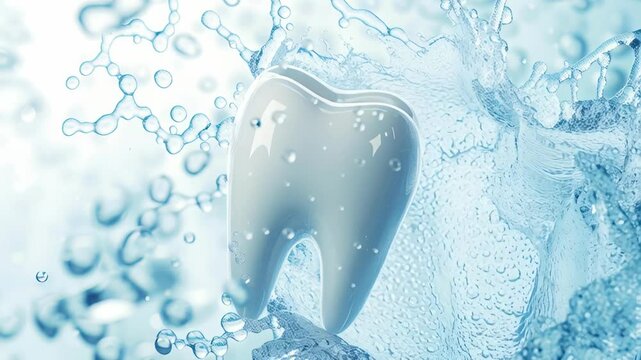 Tooth clarity form: splash texture, water motion, clean ripple, shining arc, fluid energy, white gleam, dental purity, bright flow, hygienic curve, fresh spark, glowing surface