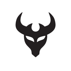 A cartoon vector illustration of a black devil mask with horns on a white background, perfect as a Halloween symbol or logo design