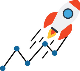 financial report graph with exponential arrow from flying rocket