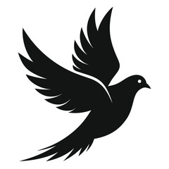 Elegant silhouette of a black dove in flight symbolizing peace and freedom with graceful wings spread wide