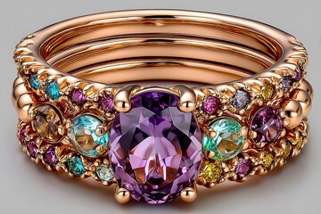 Multicolor gemstones in designer gold rings high resolution picture