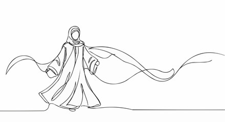 Elegant artwork depicting a woman in traditional attire, illustrated with a single, flowing line.