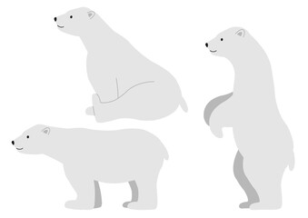 横向きの白熊のイラストのセット
