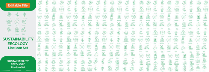 Green Technology Sustainability Icons 2000+icon , Environment Stroke icon collections. Containing recycling, plant, nature, Eco, earth, green energy, trees, ecology and more icons line set.. © Abu