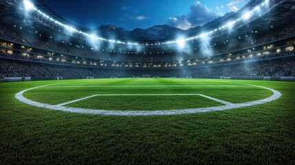 Fototapeta premium Full stadium, night game, soccer field