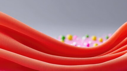 Red Sequin Fabric Draped on Colorful Sprinkles Background