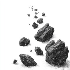 Charcoal fragments scattered, like debris