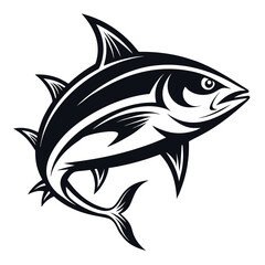 Dynamic black and white illustration of a powerful tuna fish in motion symbolizing strength and the ocean s bounty
