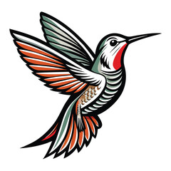 Vibrant hummingbird in flight a stylized illustration showcasing its graceful wings and iridescent plumage with a red throat