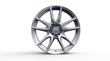 Sleek, metallic alloy wheel, eight spokes